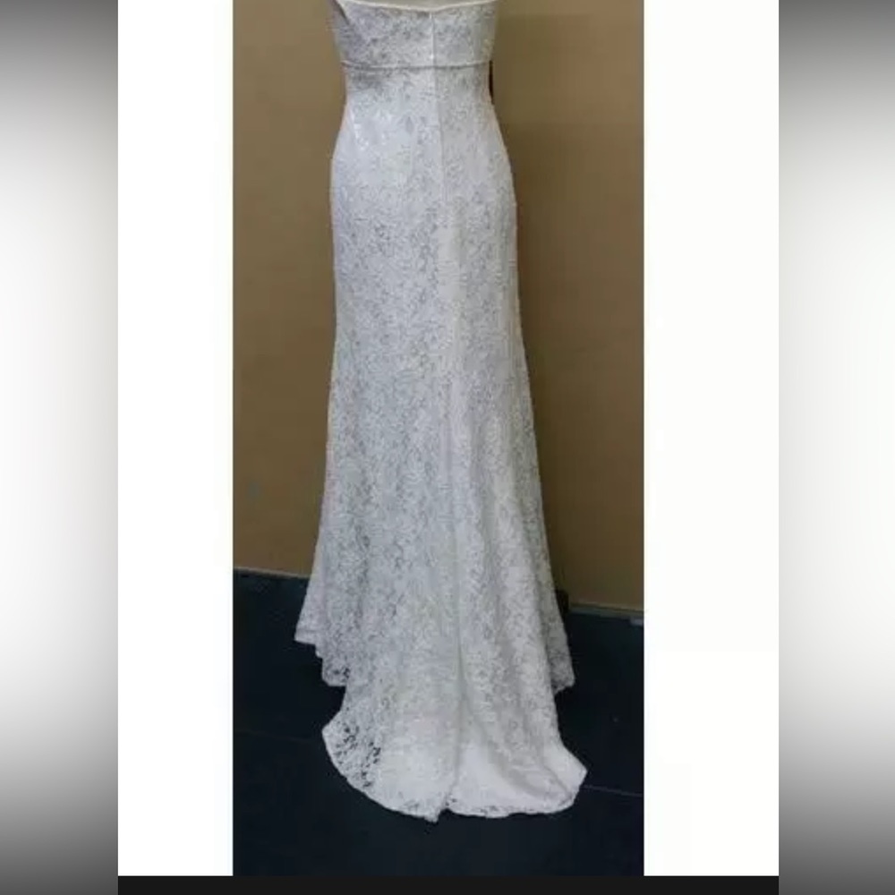 David's Bridal Beaded Lace Sheath Wedding Gown w/Embroidery Waist